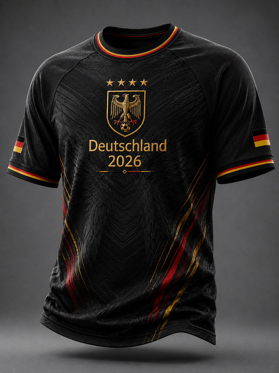 Herren-Deutschland-Fußballfan-Print-Lässiges Kurzarm-T-Shirt