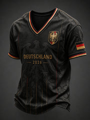 Herren-Fußballfan-T-Shirt aus Deutschland mit V-Ausschnitt und Print