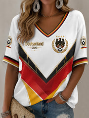 Damen-Deutschland-Fußballfan-Print-Lässiges T-Shirt
