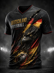 Herren-T-Shirt mit Adler- und Fußballmotiv, V-Ausschnitt