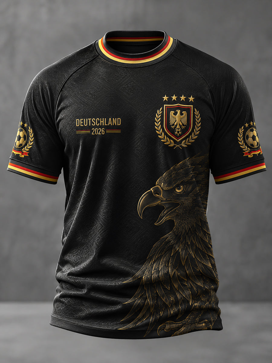 Herren-Deutschland-Fußballfan-Print-Lässiges Kurzarm-T-Shirt