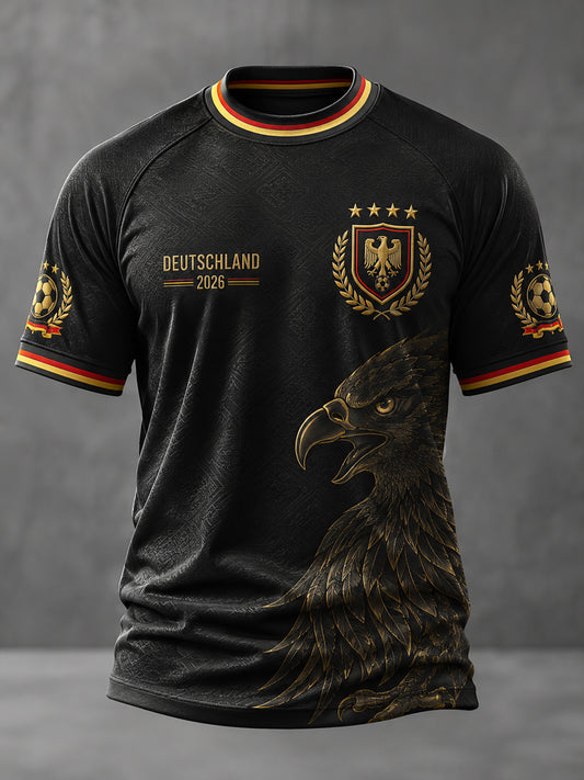 Herren-Deutschland-Fußballfan-Print-Lässiges Kurzarm-T-Shirt