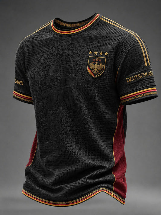 Herren-Fußball-Waffelpiqué-T-Shirt mit Deutschland-Druck