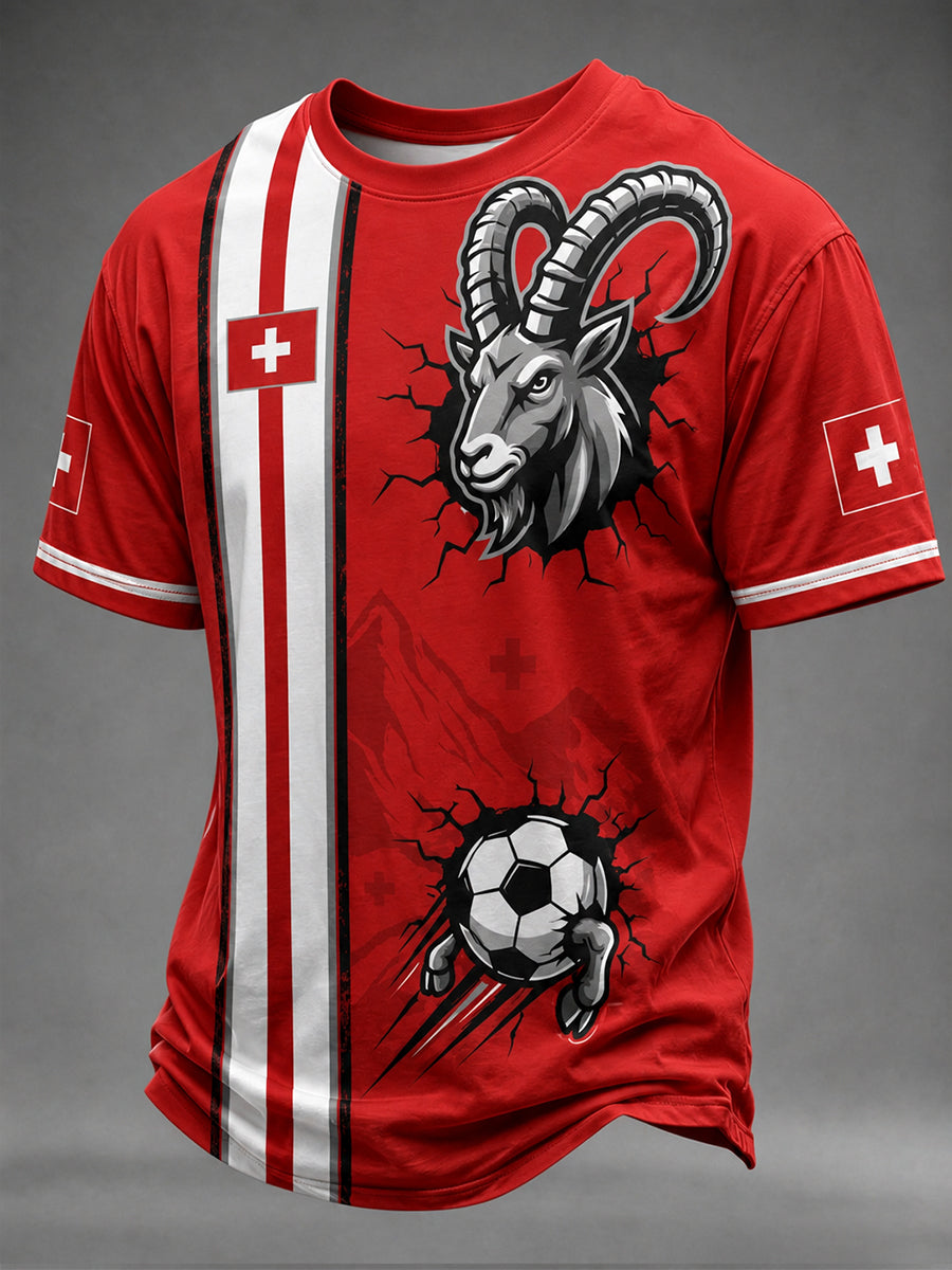 Herren-T-Shirt mit Schweizer Fußballfan-Print