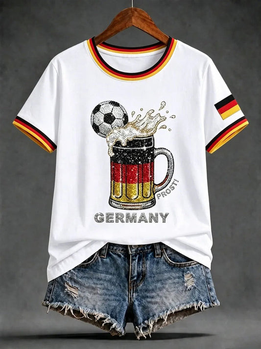 Damen-Artprint-T-Shirt mit kurzen Ärmeln, Deutschland-Design