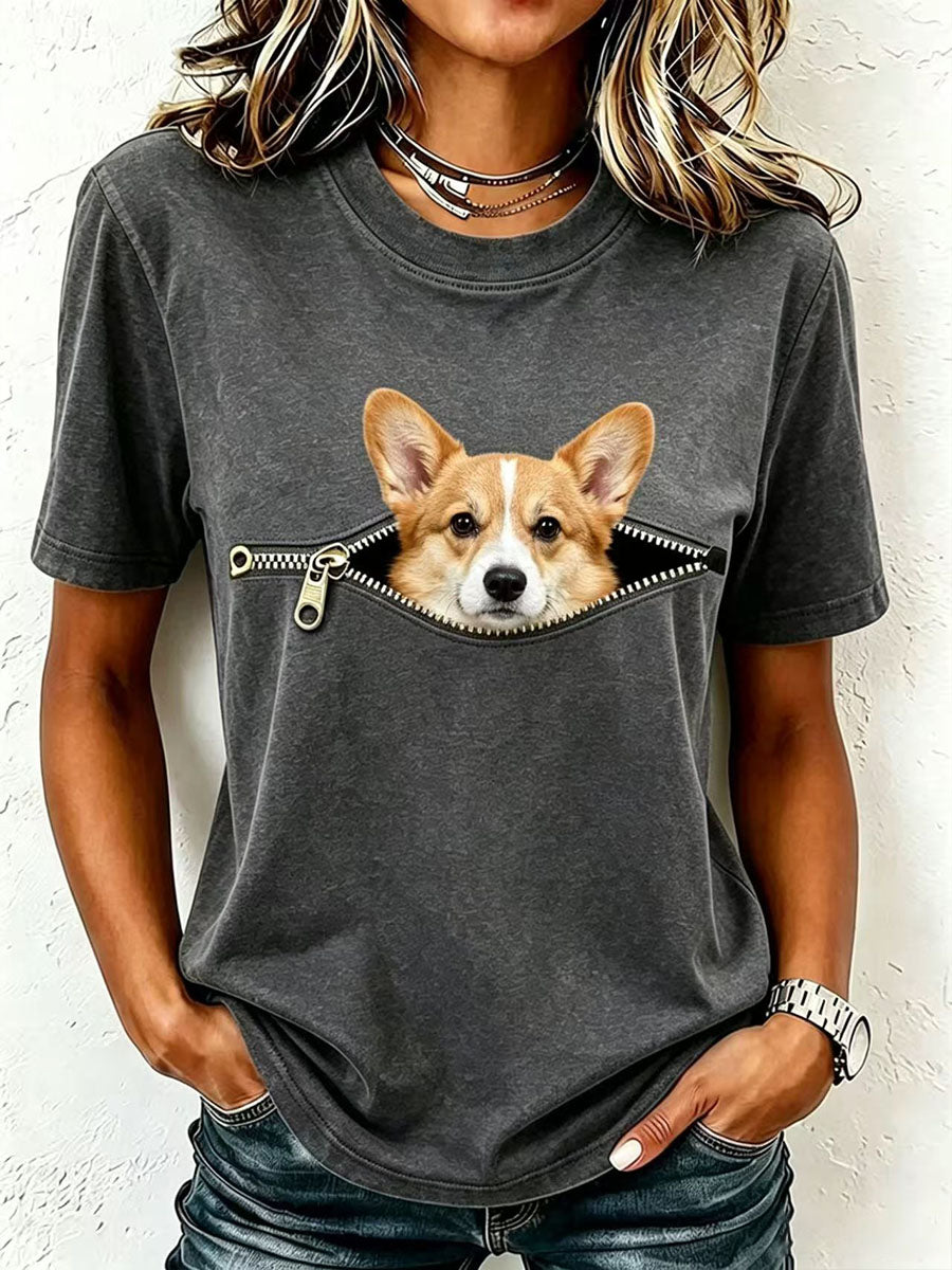 Damen-T-Shirt mit niedlichem Corgi