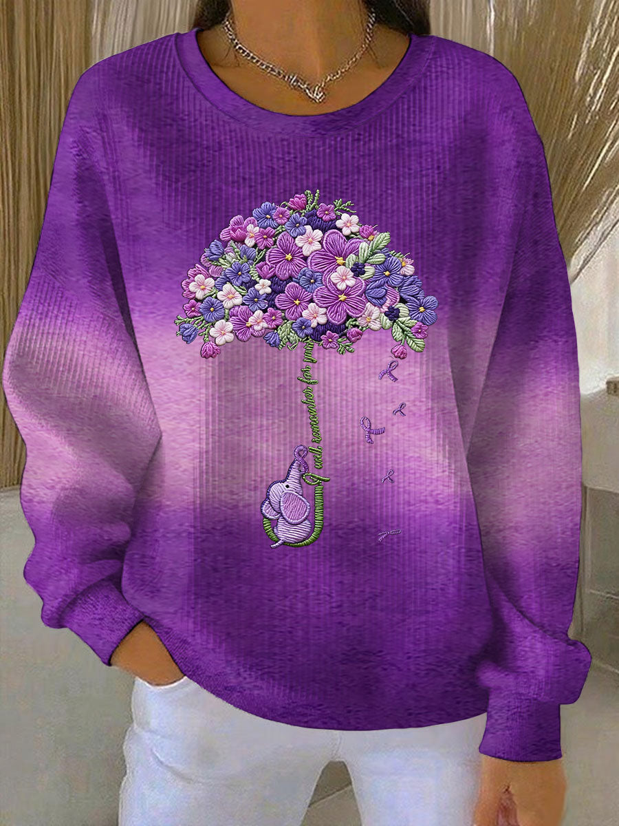 Frauen Alzheimer-Bewusstsein Kunst Lila Blumen bedrucktes Sweatshirt