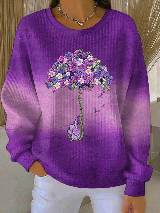 Frauen Alzheimer-Bewusstsein Kunst Lila Blumen bedrucktes Sweatshirt