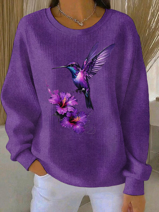 Damen Lila Kunstdruck Casual Sweatshirt
