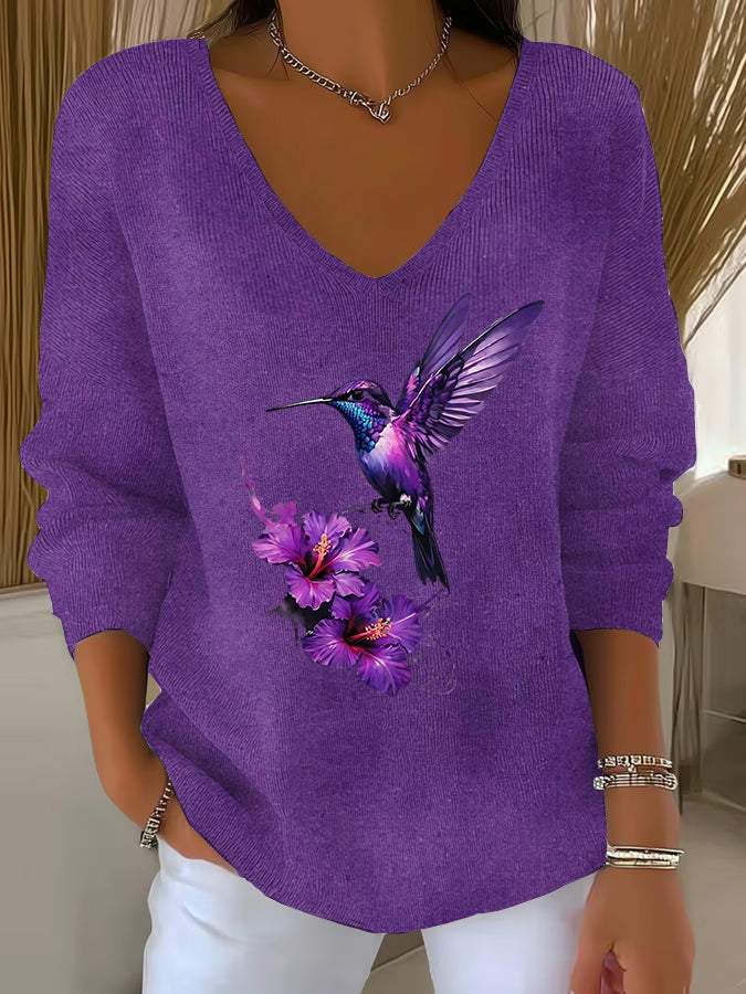 Damen Lila Kunst gedruckt Casual Top