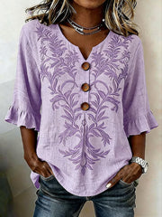 Frauen Alzheimer-Bewusstsein Floral Casual Leinen hemd