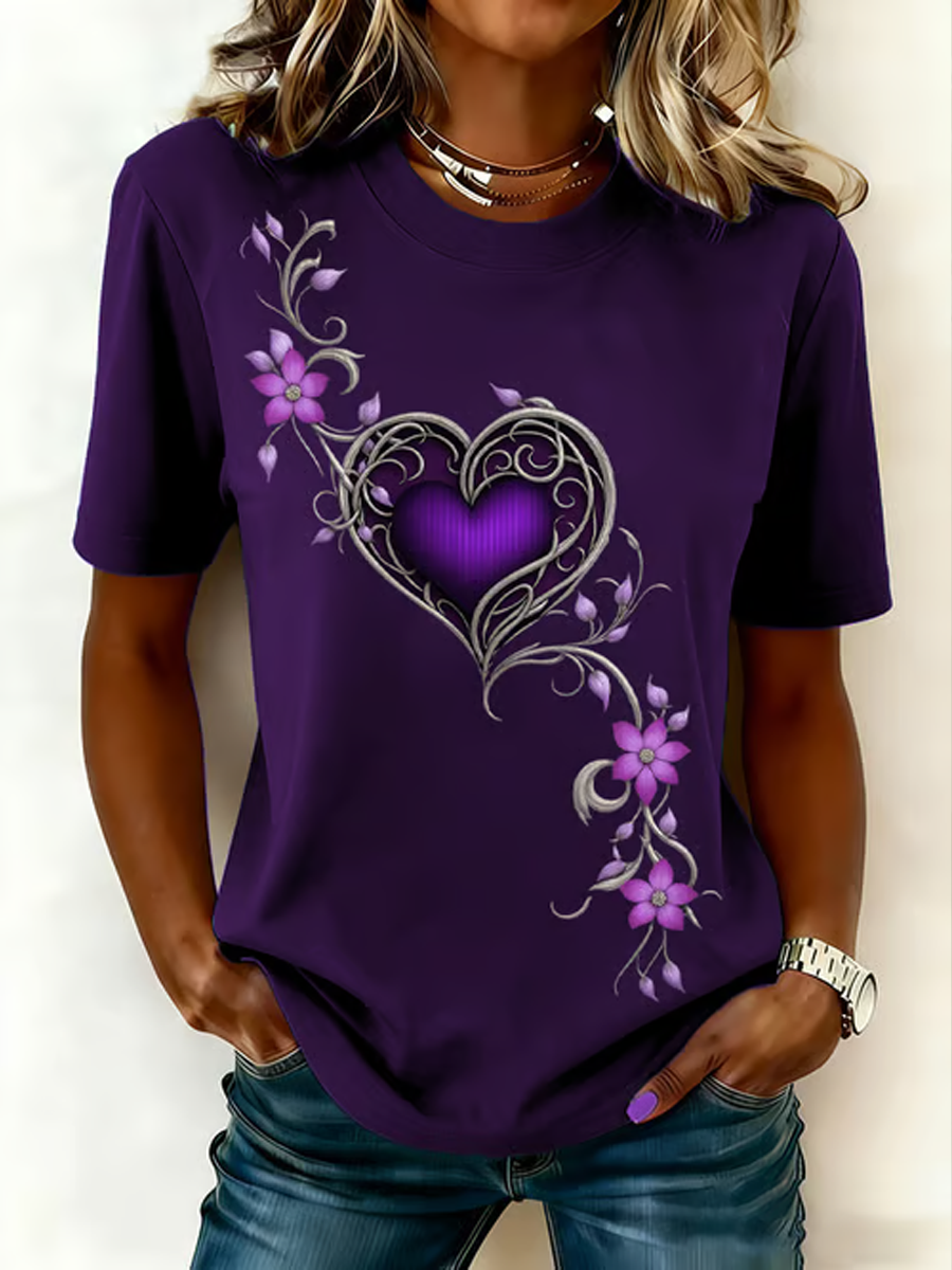Damen-Vintage-T-Shirt mit lila Blumen kunst druck