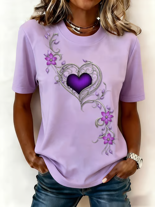 Damen-Vintage-T-Shirt mit lila Blumen kunst druck