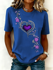 Damen-Vintage-T-Shirt mit lila Blumen kunst druck