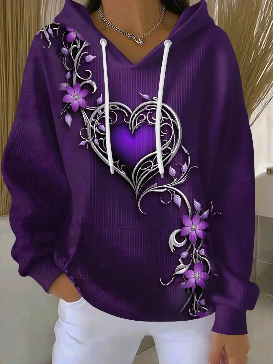 Damen Vintage Lila Blumen kunst Print Casual Hoodie