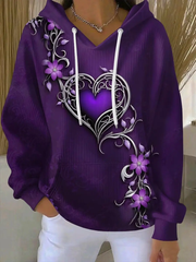 Damen Vintage Lila Blumen kunst Print Casual Hoodie