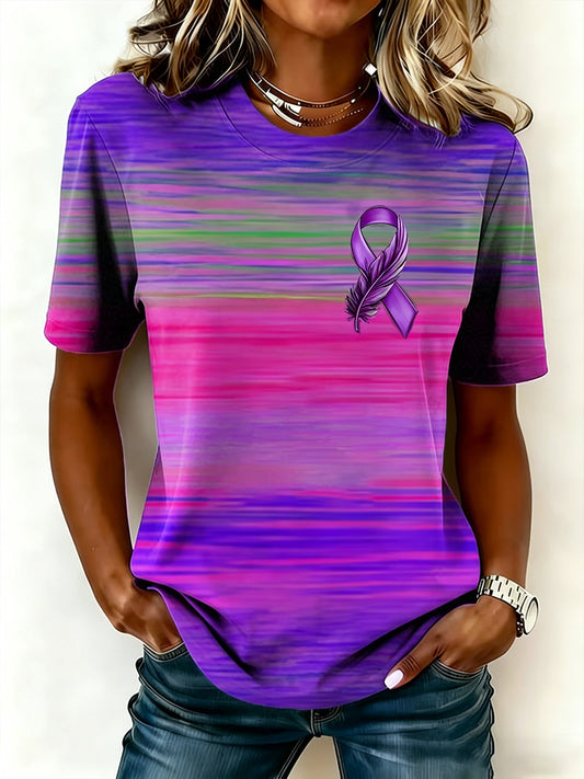 Frauen Alzheimer-Bewusstsein Lila Band Kurzarm T-Shirt