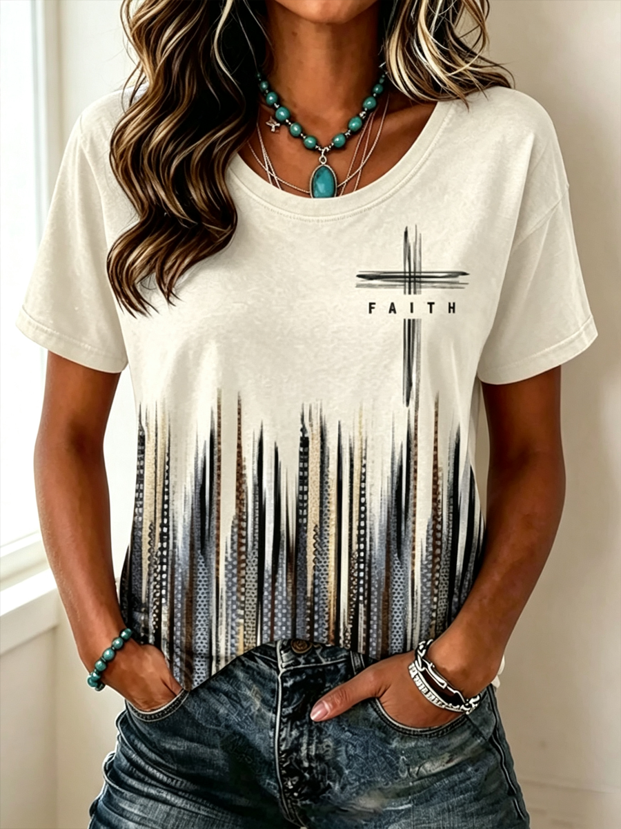 Frauen-T-Shirt mit Glaubensmotiv und kurzen Ärmeln