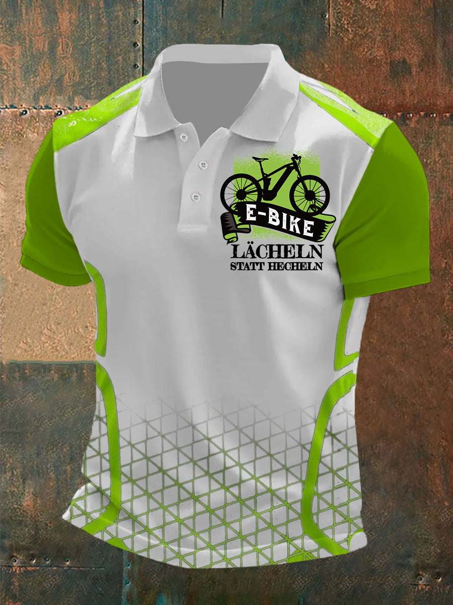 Herren-E-Bike-Lächeln-statt-Hecheln-T-Shirt mit kurzen Ärmeln