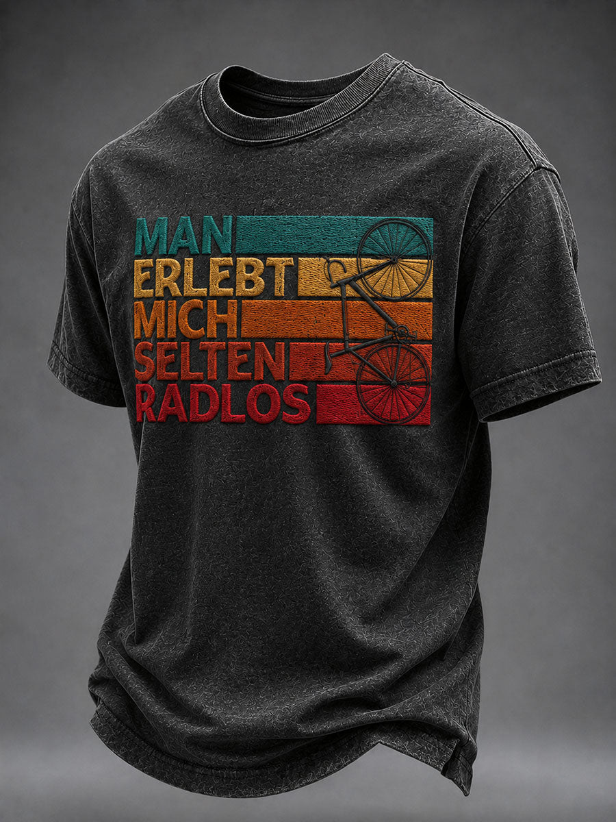 Herren-T-Shirt MAN ERLEBT MICH SELTEN RADLOS mit kurzen Ärmeln