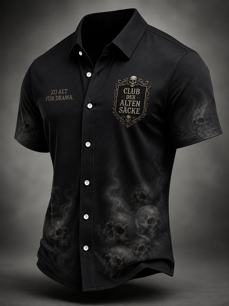 Herren-Fun-Slogan- und Totenkopf-Print-Kurzarmhemd