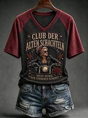 Frauen-T-Shirt mit witzigem Slogan-Print und V-Ausschnitt