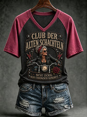 Frauen-T-Shirt mit witzigem Slogan-Print und V-Ausschnitt