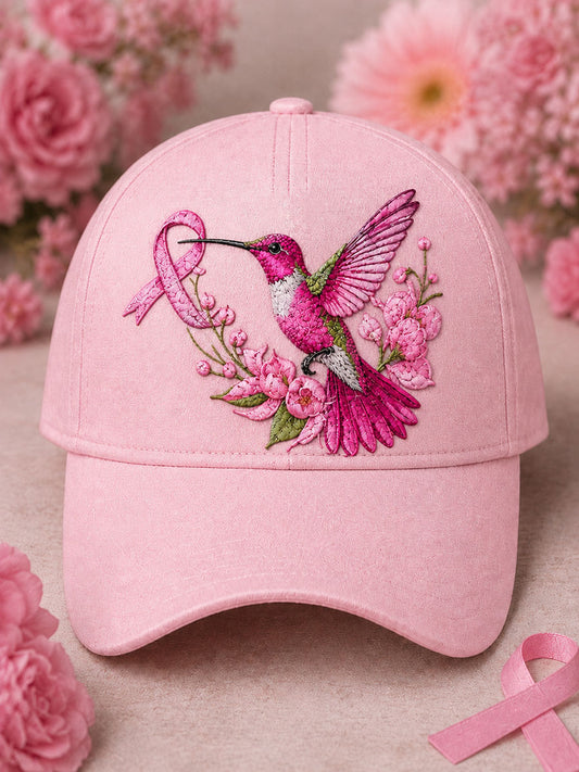 Unisex Brustkrebs Bewusstsein Blumen und Vogel Desig Print Hut