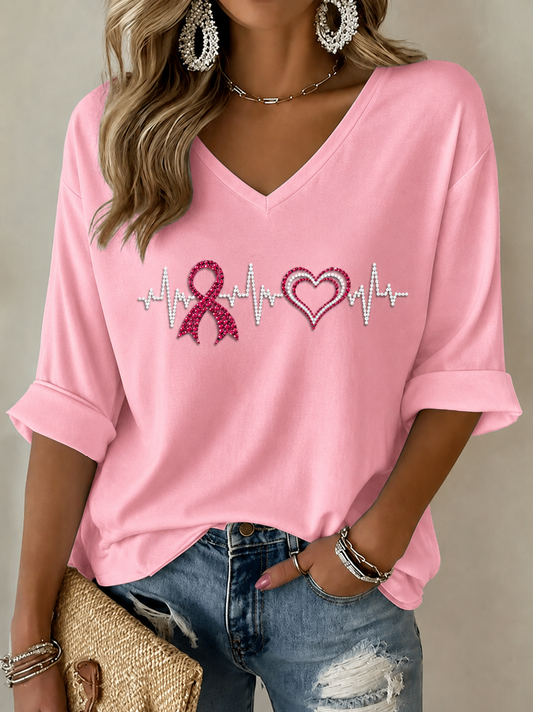 Frauentag T-Shirt mit mittellangen Ärmeln und V-Ausschnitt