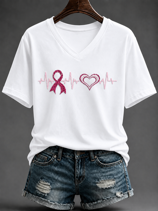 Damen-T-Shirt mit Kurzärmeln zum Thema Brustkrebs