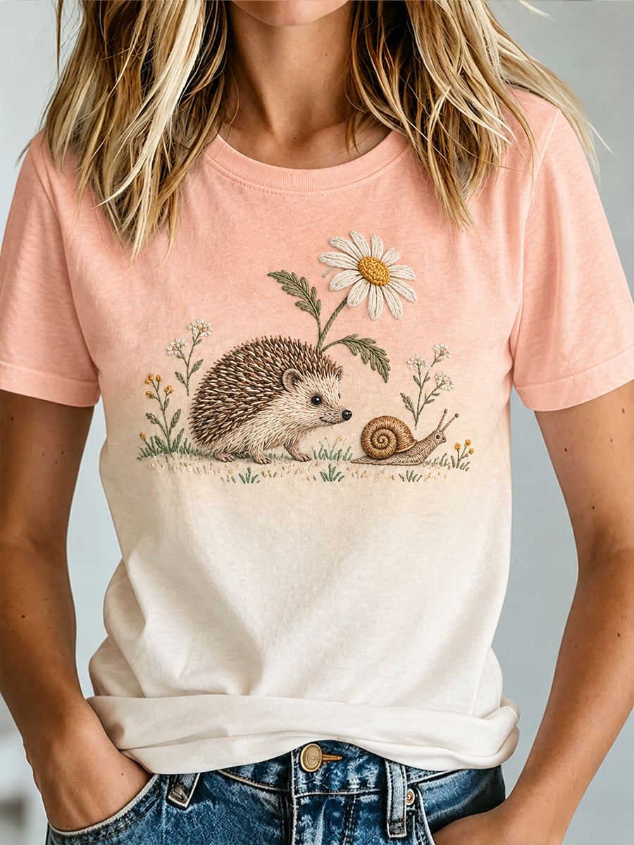 Frauen niedliches Igel-Print-T-Shirt