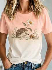 Frauen niedliches Igel-Print-T-Shirt