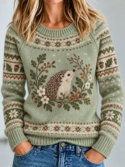 Damen-Häkel-Pullover mit Igel-Print, lässig