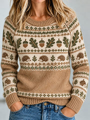 Damen-Häkel-Pullover mit Igel-Print, lässig
