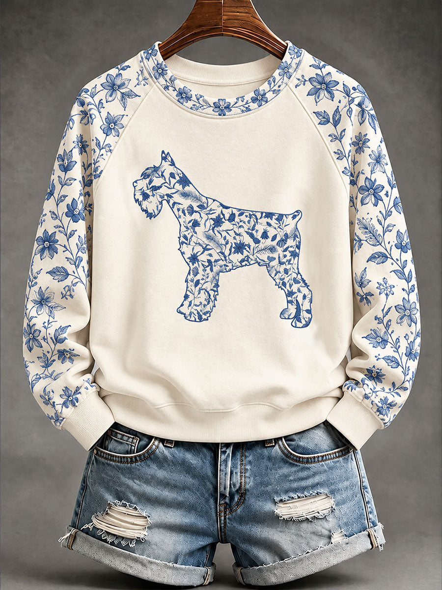 Damen-Sweatshirt im chinesischen Stil mit Schnauzer-Blumenmuster