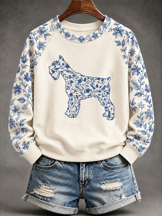 Damen-Sweatshirt im chinesischen Stil mit Schnauzer-Blumenmuster