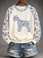 Damen-Sweatshirt im chinesischen Stil mit Schnauzer-Blumenmuster