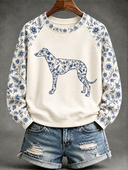 Damen-Sweatshirt im chinesischen Stil mit grauem Houndstooth-Muster und Blumenprint