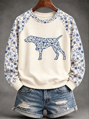 Damen-Sweatshirt mit chinesisch inspiriertem Blumenmuster und Motiv eines deutschen Kurzhaarpointers