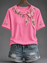 Damen-T-Shirt mit Blumen kunst druck rosa Band