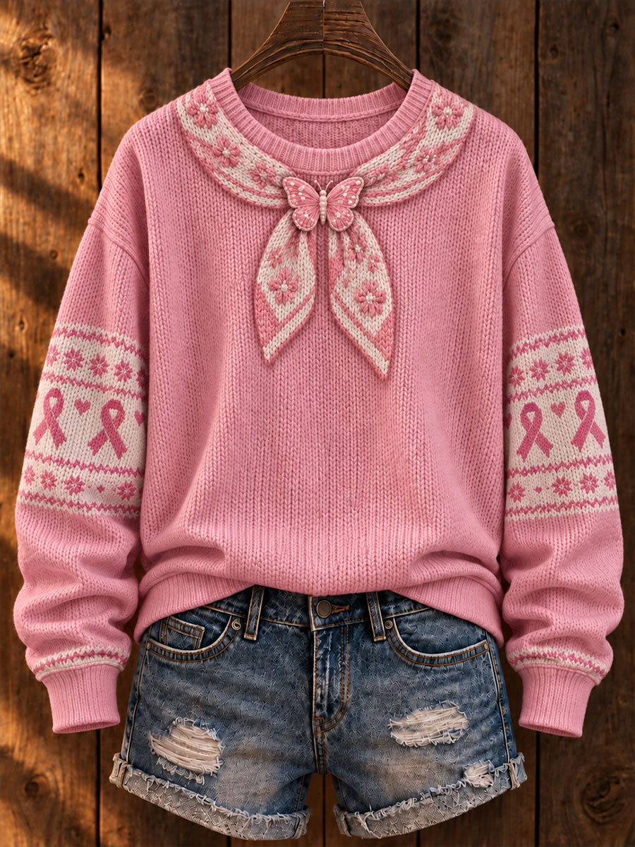 Damen Pullover mit Blumen kunst druck Rosa Band