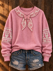 Damen Pullover mit Blumen kunst druck Rosa Band