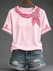 Damen-T-Shirt mit rosa Schleife und floralem Kunstprint