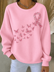 Geripptes Rundhals-Sweatshirt für Frauen zum Thema Brustkrebs