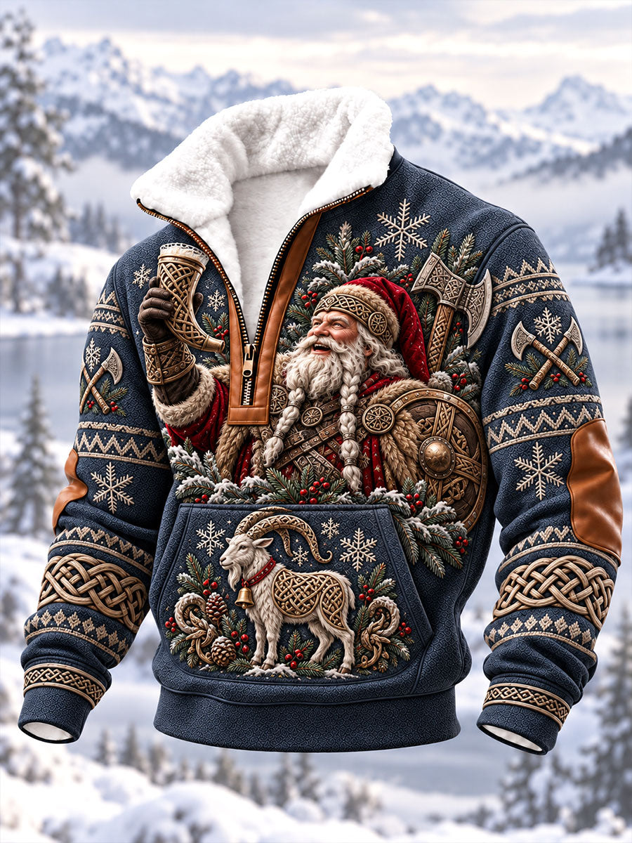 Herren-Viking-Weihnachtsmann-Kapuzenpullover mit Reißverschluss