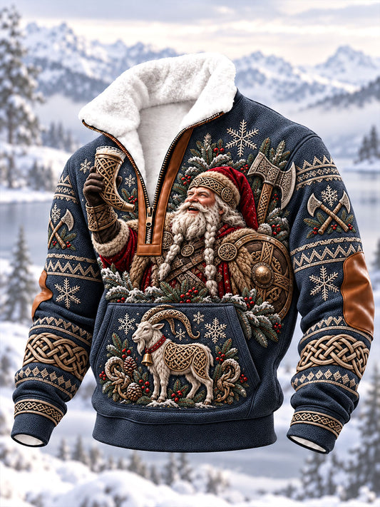 Herren-Viking-Weihnachtsmann-Kapuzenpullover mit Reißverschluss