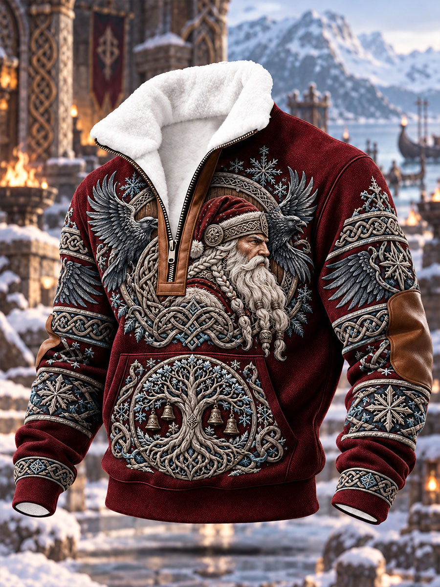 Herren-Viking-Weihnachtsmann-Kapuzenpullover mit Reißverschluss