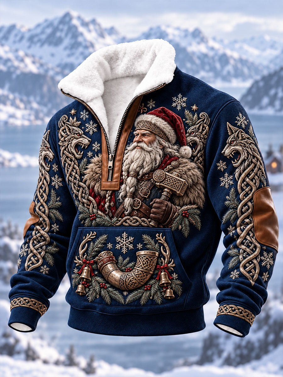 Herren-Viking-Weihnachtsmann-Kapuzenpullover mit Reißverschluss