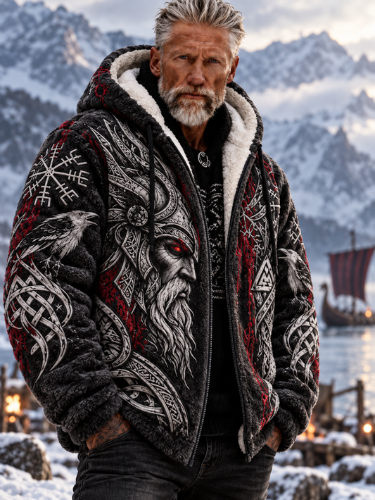 Herren Viking Odin Vegvisir Kompass Nordische Mythologie Krieger Flanell Jacke