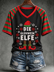 Weihnachts-T-Shirt für Damen mit V-Ausschnitt und Print